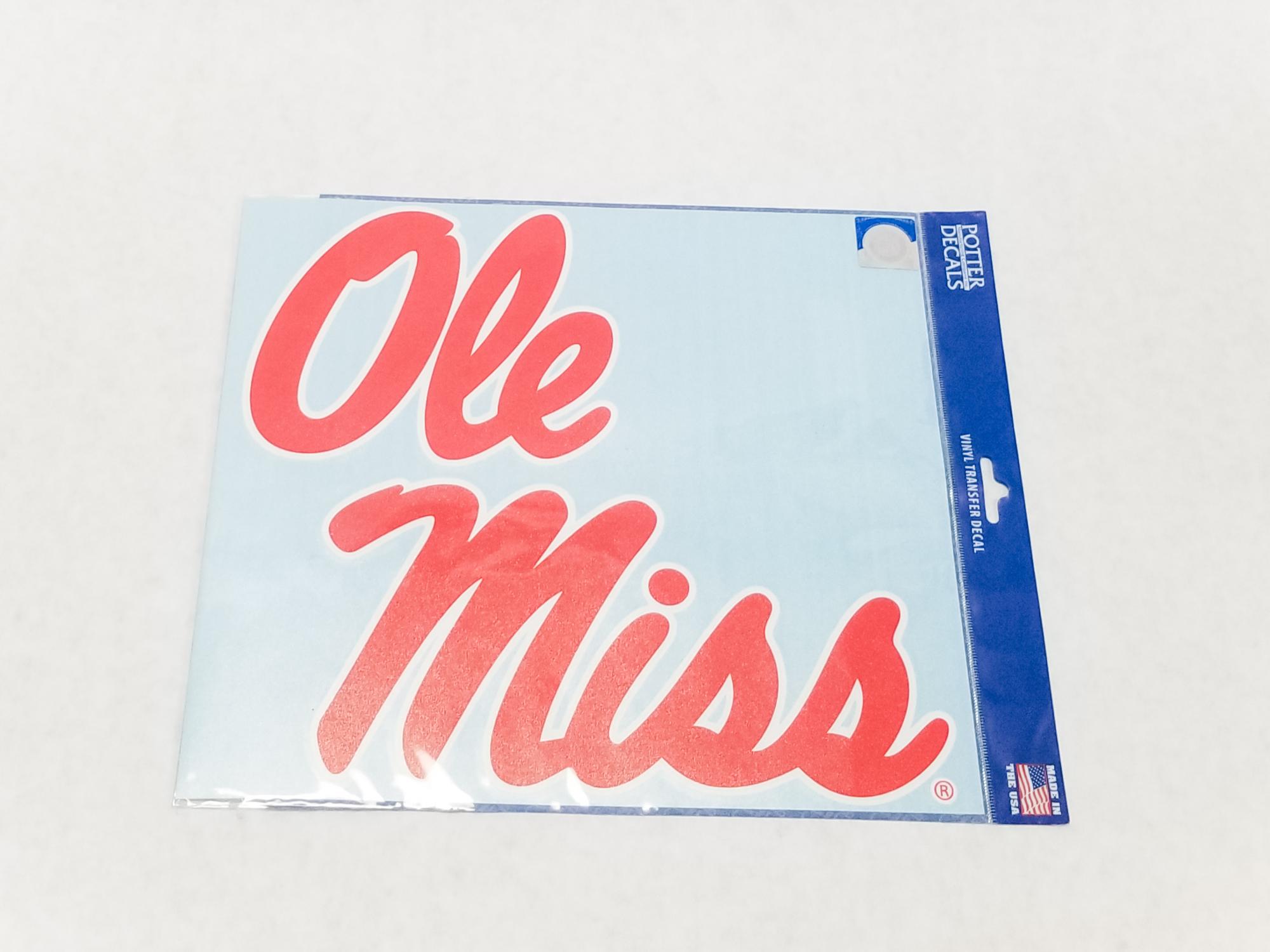 image of: Jumbo Ole Miss Script Decal Red 10.5in