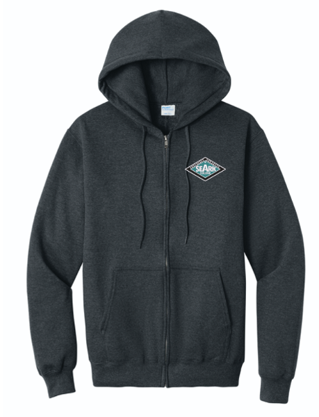 Southeast Arkansas College Embroidered Full Zip Hooded Sweatshirt, Heather Gray; $59.98