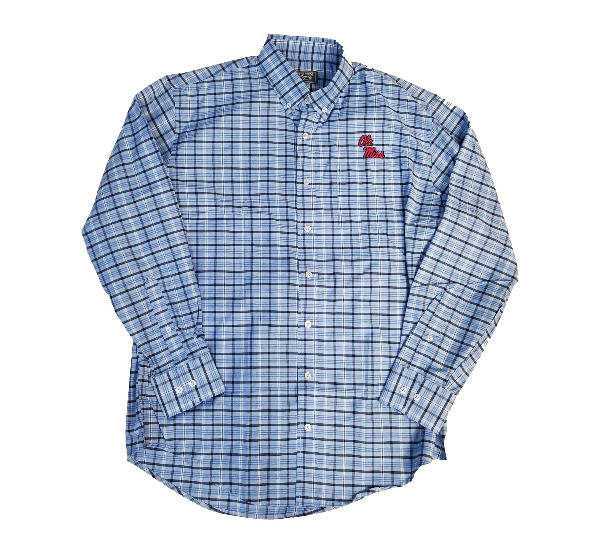 Ole Miss Big Check Shirt Light Blue Rebel Bookstore