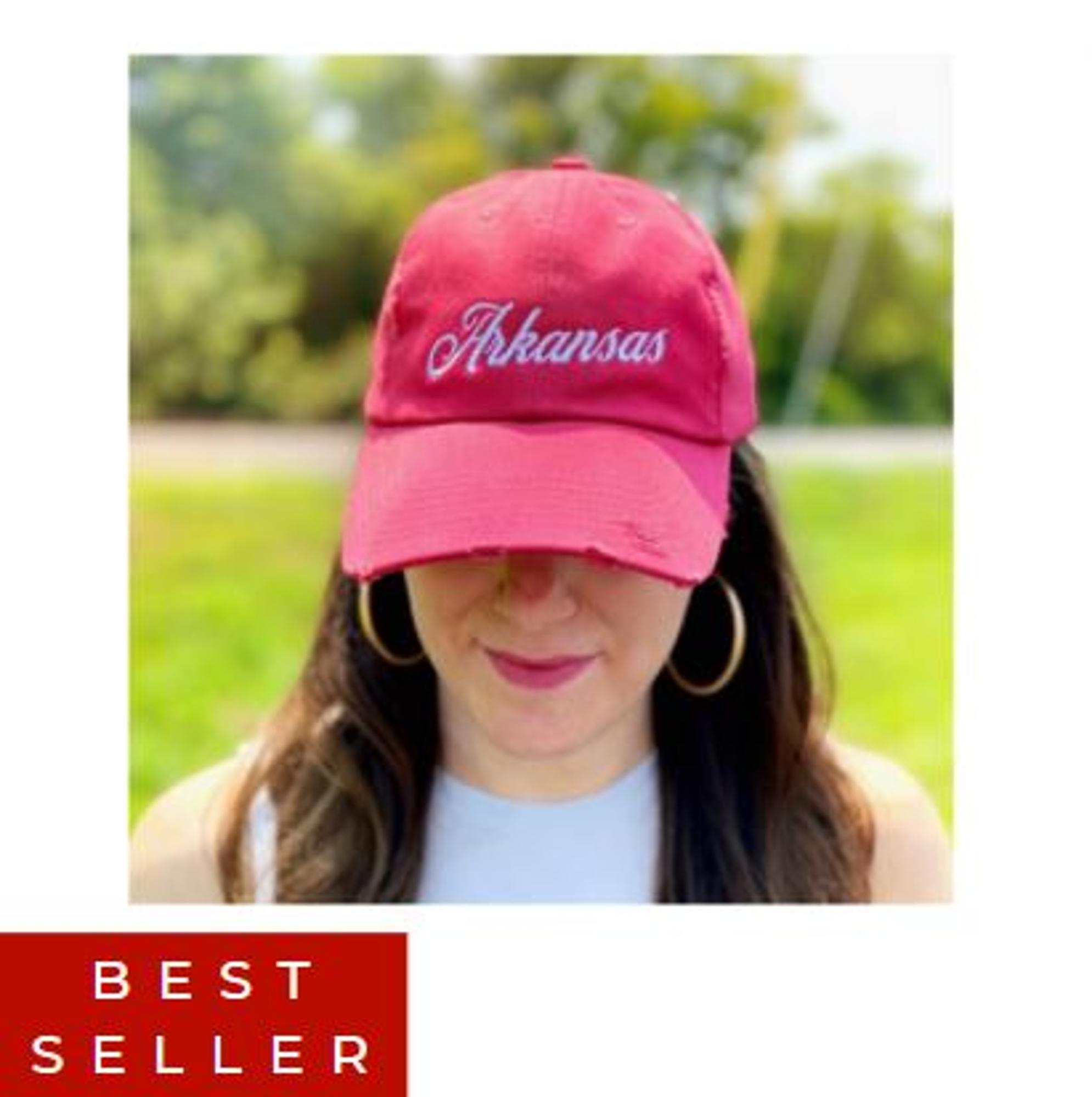 Arkansas Script Red Distressed Hat Campus Bookstore Fayetteville