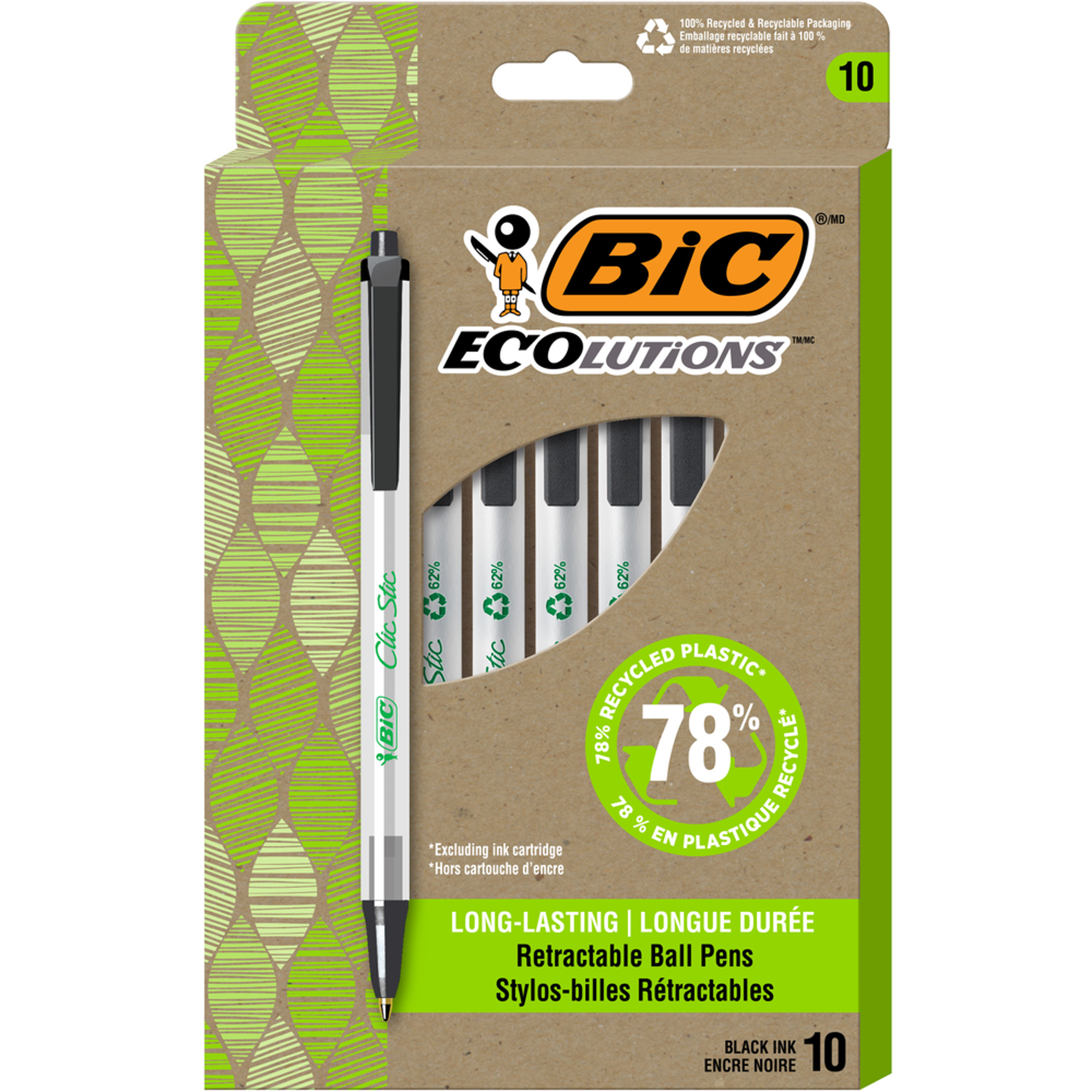 Product image 1 of 1 for BIC ECOlutions Recycled Clic Stic Retractable Ballpoint Pen Black
