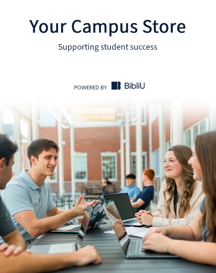 Your Campus Store - Students on laptops sitting outside on campus.