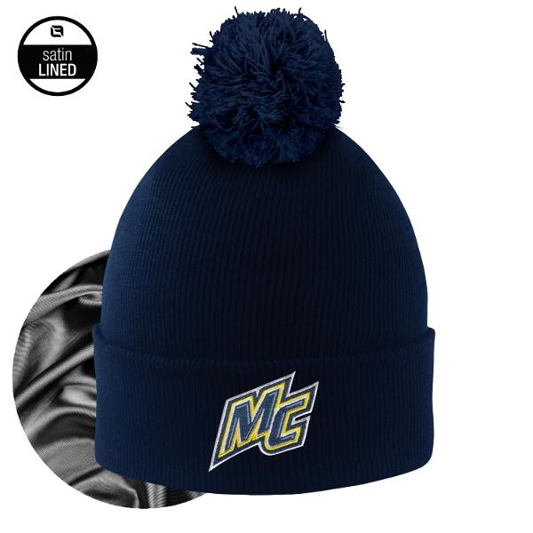 Navy MC Satin Lined Knit Cuff Beanie; $26.99