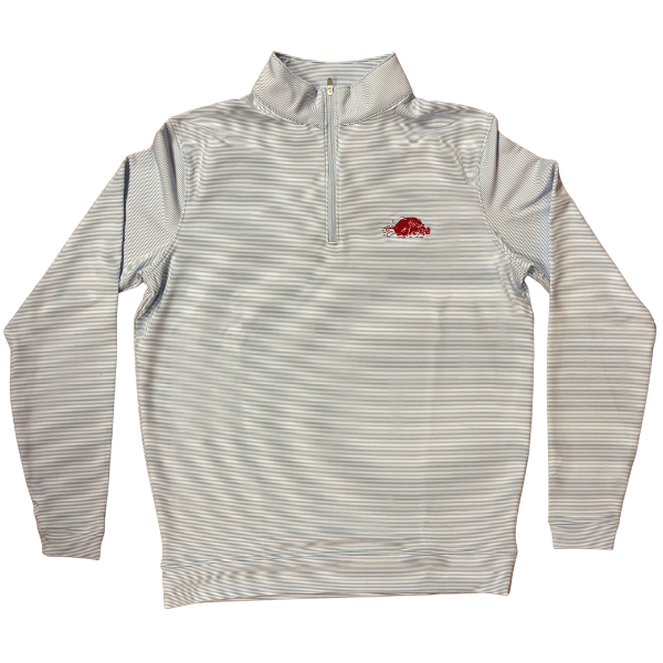 Arkansas Razorbacks Vault Slobber Hog Peter Millar Perth Sugar Stripe Performance 1/4 Zip; $185.00
