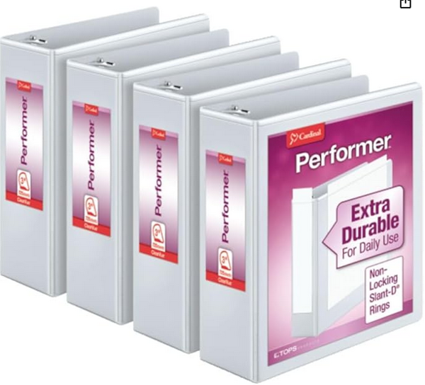Cardinal Performer 3-Ring Binders, 3", Non-Locking Slant-D Rings, 725-Sheet Capacity; $9.99