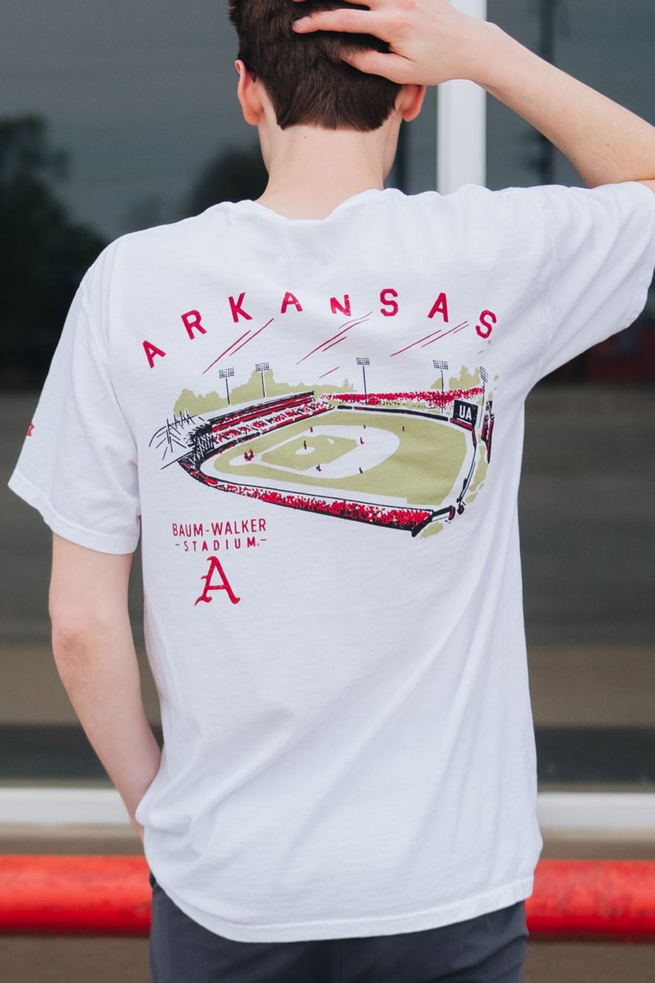 image of: Arkansas Razorbacks Comfort Color Baseball Baum Stadium Pocket Short Sleeve Tee