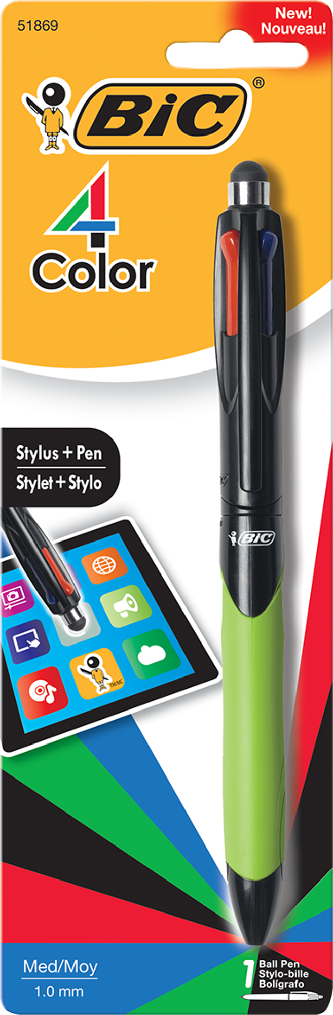 image of: BIC 4-Color Grip Stylus and Ballpoint Pen Asst 1.0mm 1Pk BP
