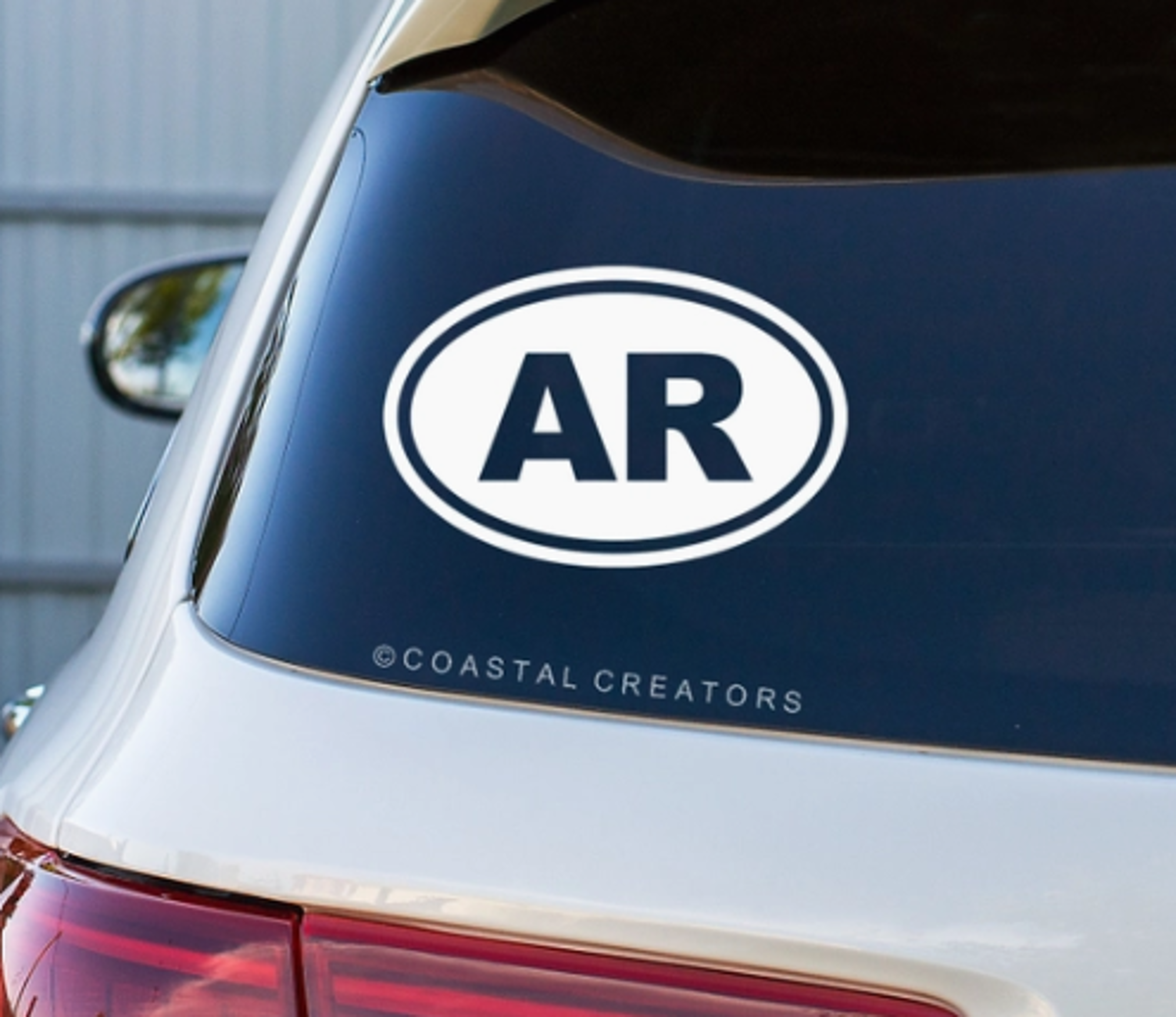 image of: Arkansas "AR" Oval Vinyl Decal Sticker - White and Black