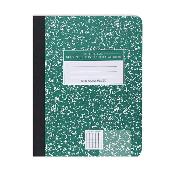 GRAPH COMPOSITION BOOK GREEN MARBLE; $4.99