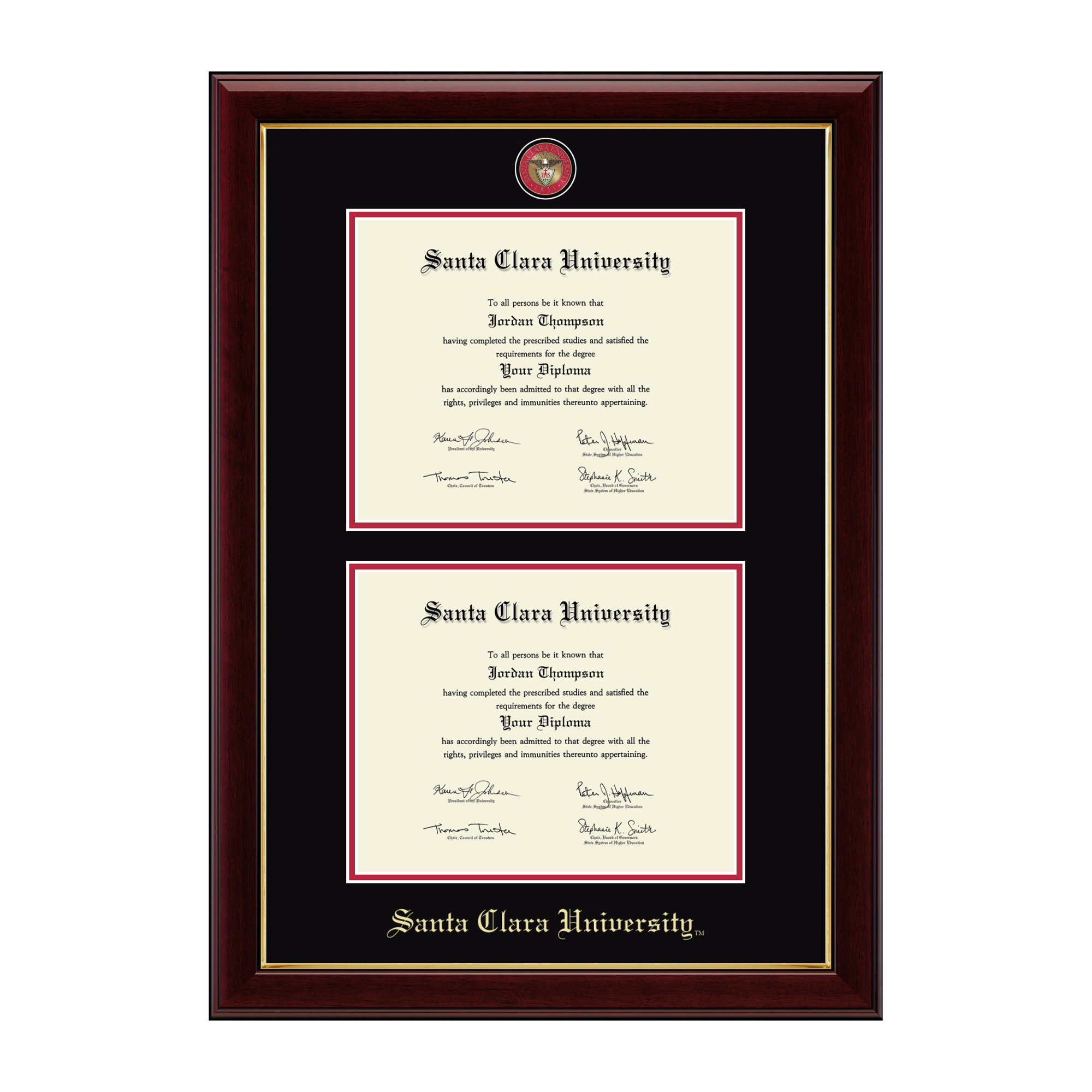 image of: Santa Clara University 8in x 10in Double Document Masterpiece Diploma Frame