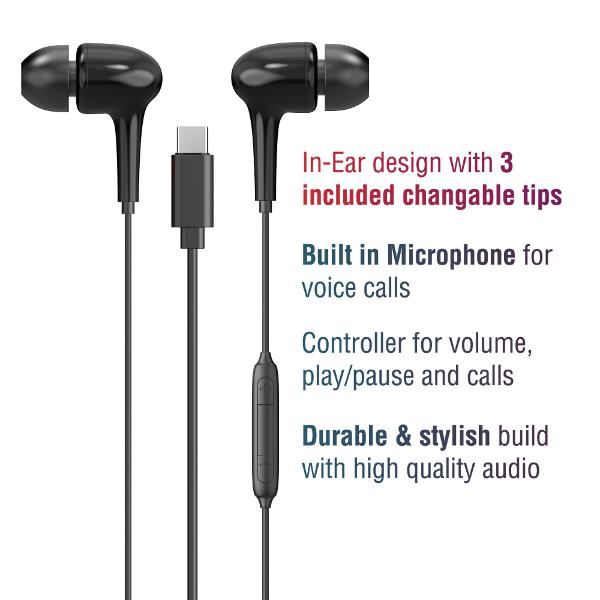 EARBUDS USB-C BLACK; $11.99