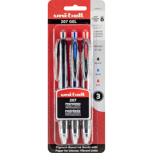 uni-ball Signo 207 Retractable Gel Pen - Asst .7mm 3Pk BP; $7.99