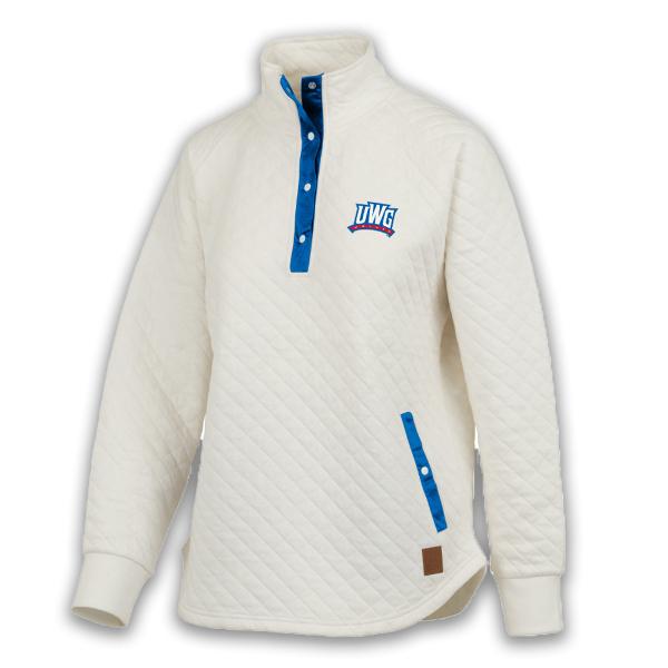 ATHLETICS LOGO "CLAIRE" QUILTED 1/4 BUTTON UP; $69.99