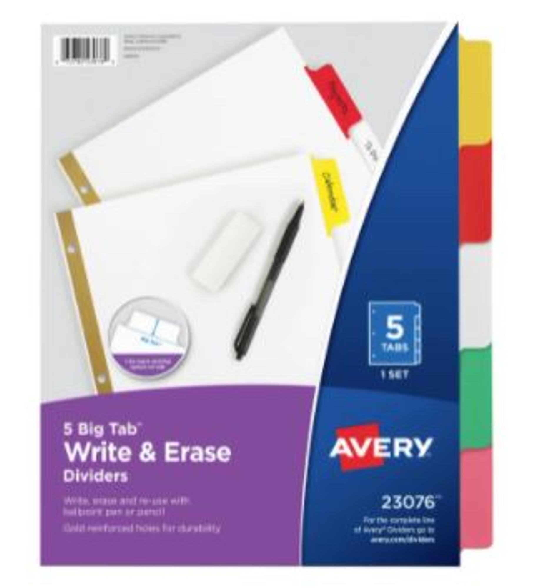 image of: Big Tab Write and Erase Dividers 5 Multicolor