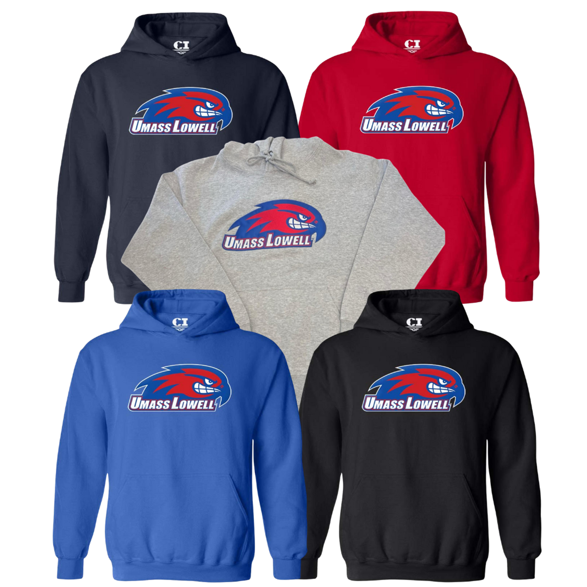 image of: UMASS Lowell River Hawks Applique Pullover Hooded Sweatshirt
