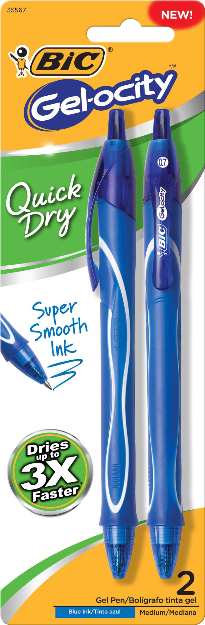 image of: BIC Gel-ocity Quick Dry Retractable Gel Pen Blue .7mm 2Pk BP