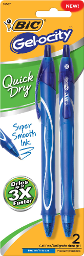 BIC Gel-ocity Quick Dry Retractable Gel Pen Blue .7mm 2Pk BP; $5.27