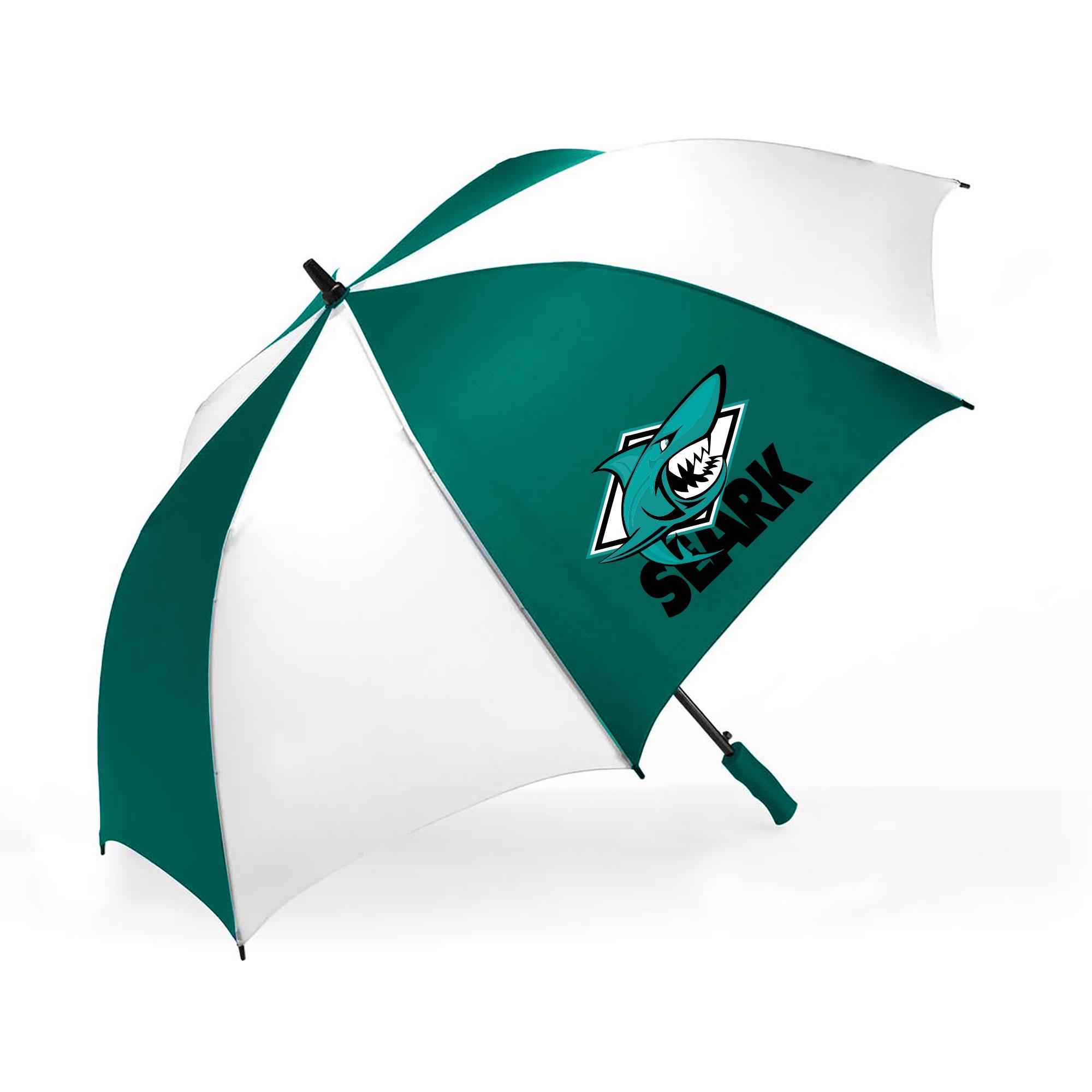 Product image 1 of 1 for Southeast Arkansas College 58in Auto Open Umbrella, Teal & White