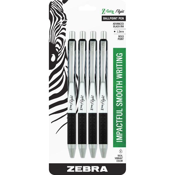 Zebra Z-Grip Flight 1.2mm Retractable Ballpoint Pen, 4 Pack, Black; $4.84