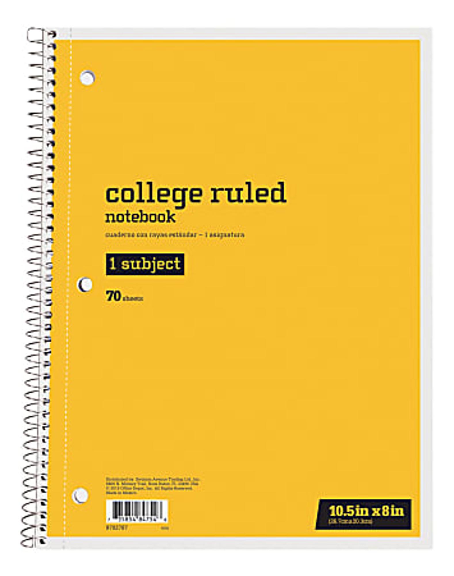image of: Just Basics™ Spiral Notebook, 8" x 10-1/2", 1 Subject, College Ruled, 70 Sheets, Yellow