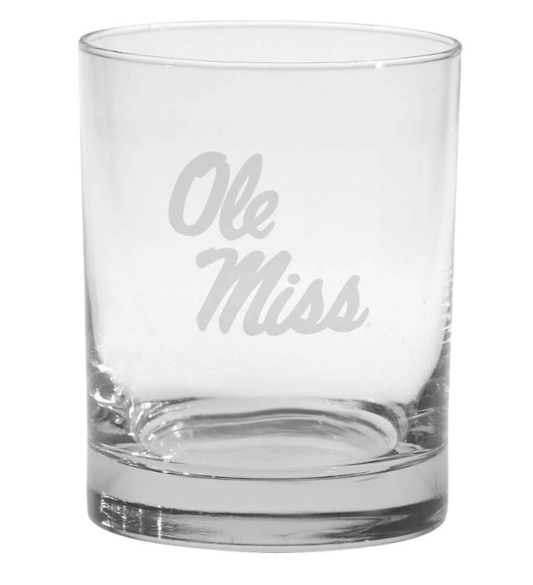 image of: Ole Miss Stacked Script Rocks Glass 14oz