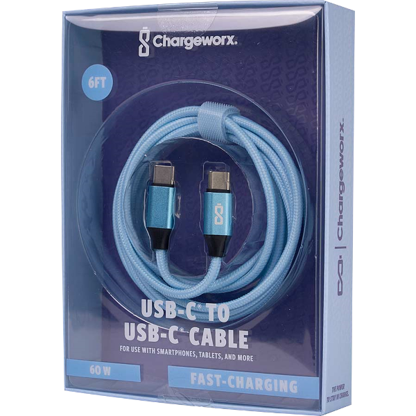 CHARGEWORX NYLON TUFF PD60 USB-C to USB-C; $9.99