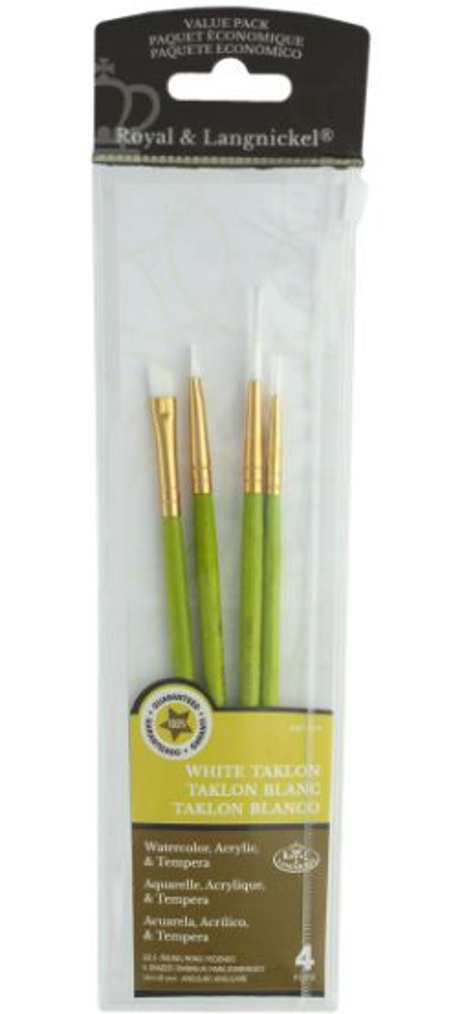 image of: White Taklon Short Handle Brush Value Pack Set/4