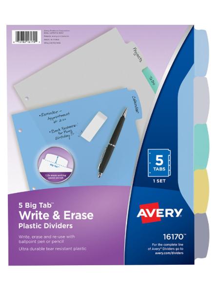 Avery Big Tab Write and Erase Plastic Dividers, 5 Tabs; $6.98