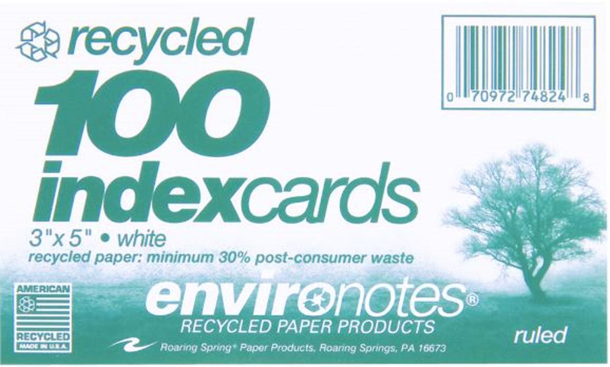 Recycled Ruled Index Cards 3" x 5"