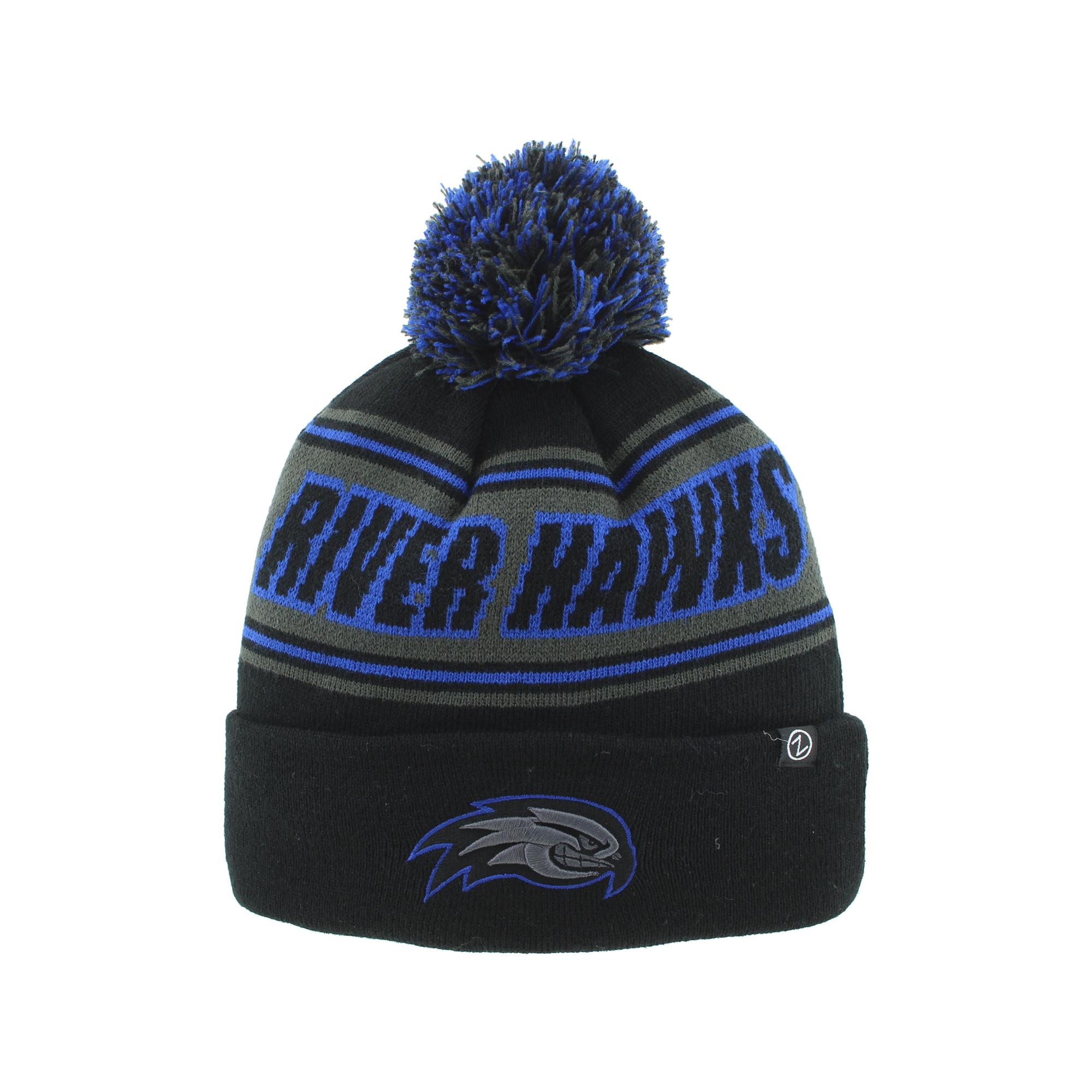 image of: Black Striped Beanie W/ Pom