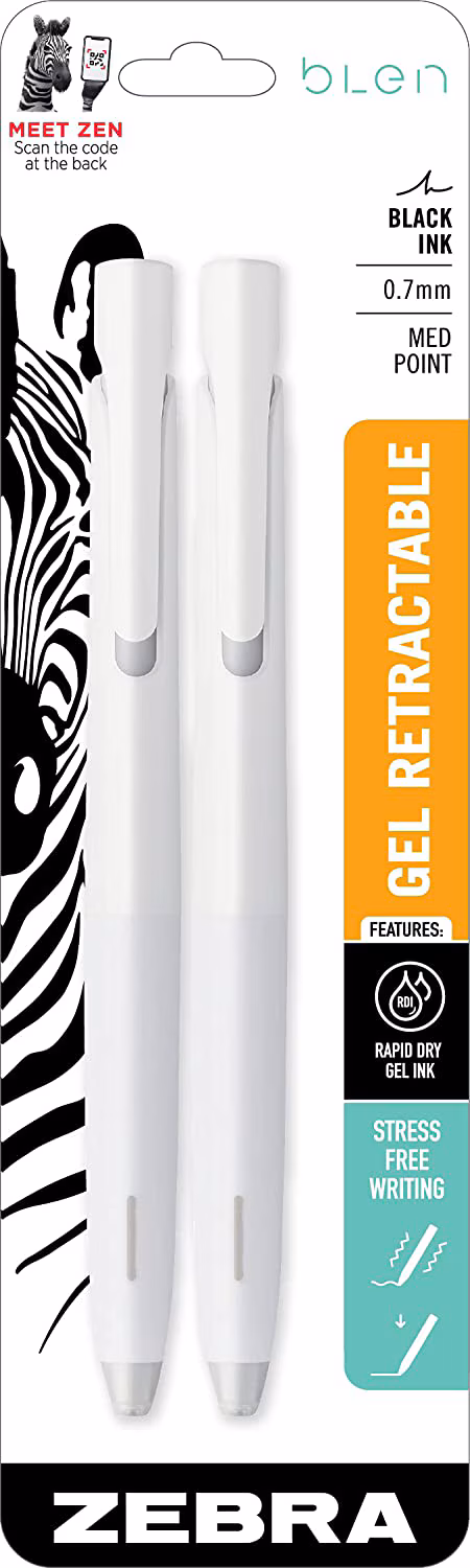image of: Zebra Blen .7mm Retractable Gel Pen, 2 Pack, Black