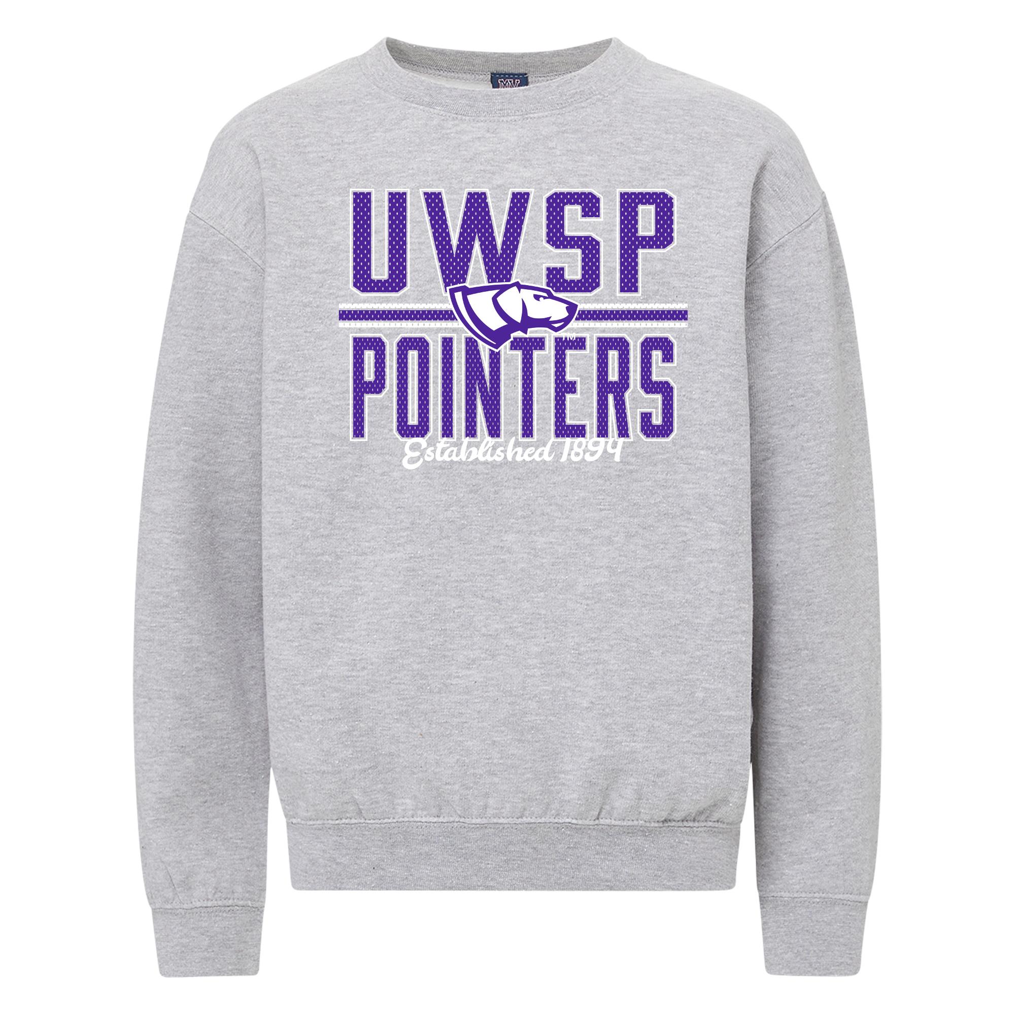 Product image 1 of 1 for UWSP Youth Buddy Crewneck Sweatshirt, Pointers Logo, Heather Gray