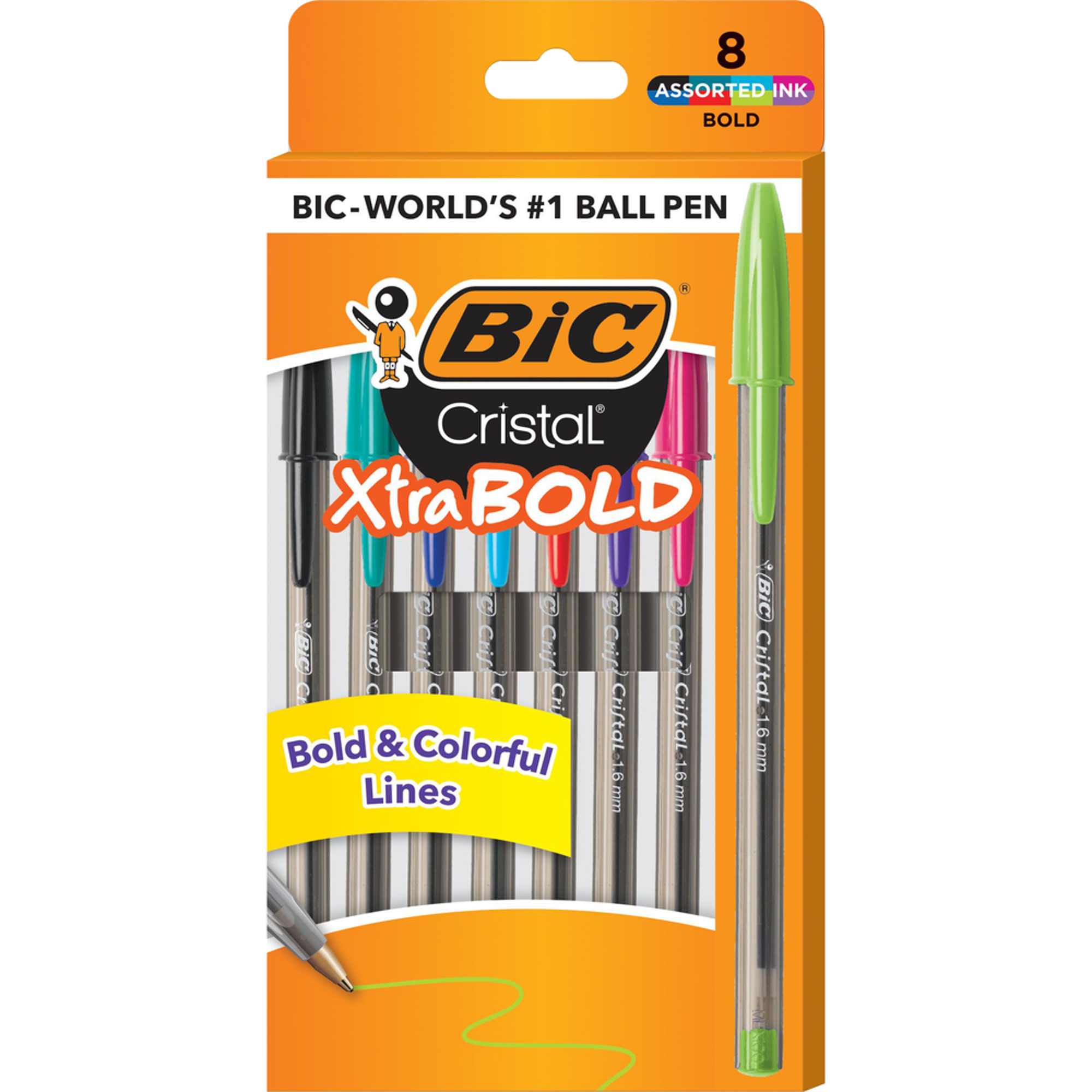 image of: BIC Cristal Xtra Bold Ballpoint Pen - Asst 1.6mm 8Ct Box Fashion