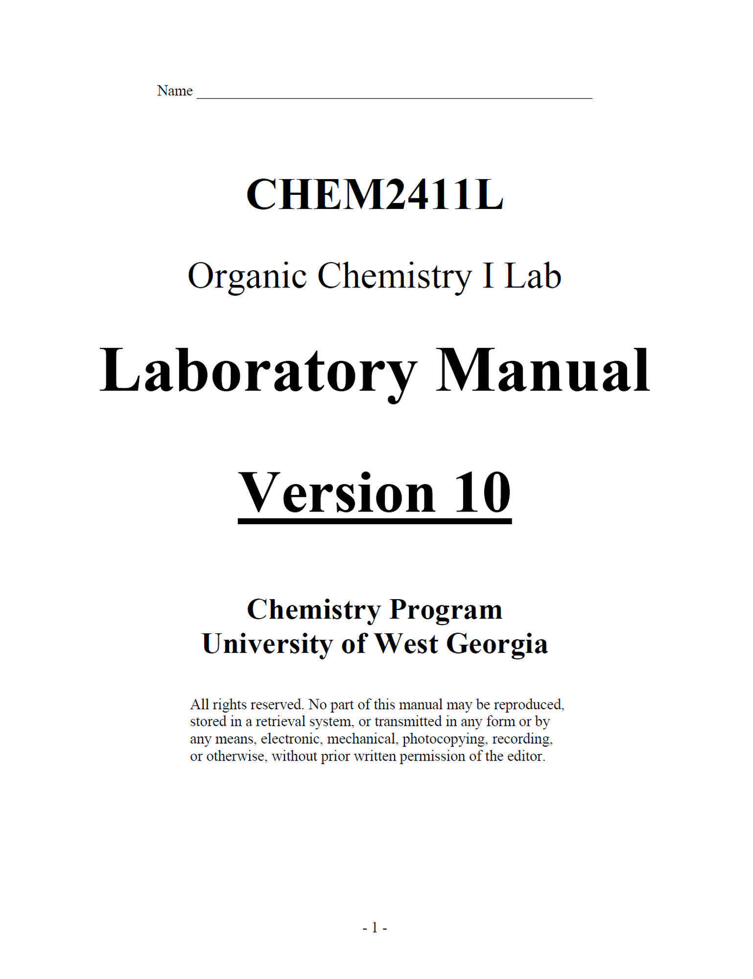 Cover image for CHEM 2411L LAB MANUAL - SPRING 2026