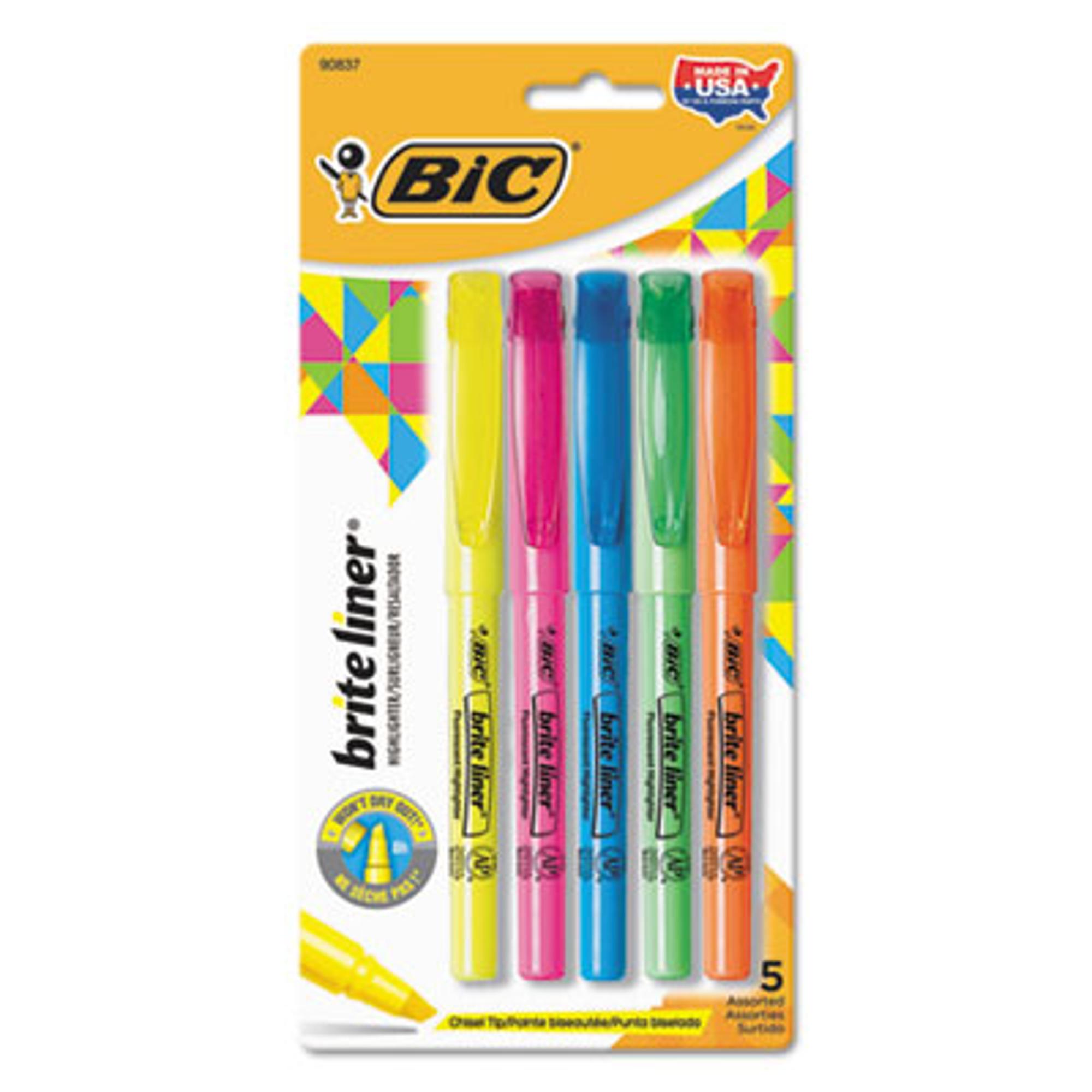 image of: BIC Brite Liner Assorted Highlighters, Pack of 5
