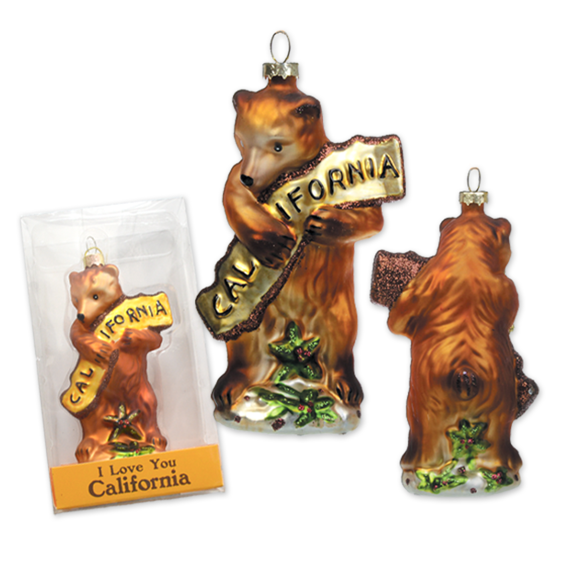 image of: California Bear Hug Glass Ornament