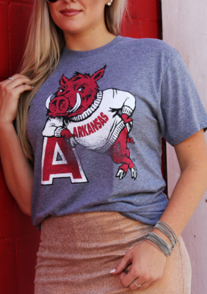 Arkansas Razorbacks Hog Leaning on A Triblend Short Sleeve Tee; $36.00