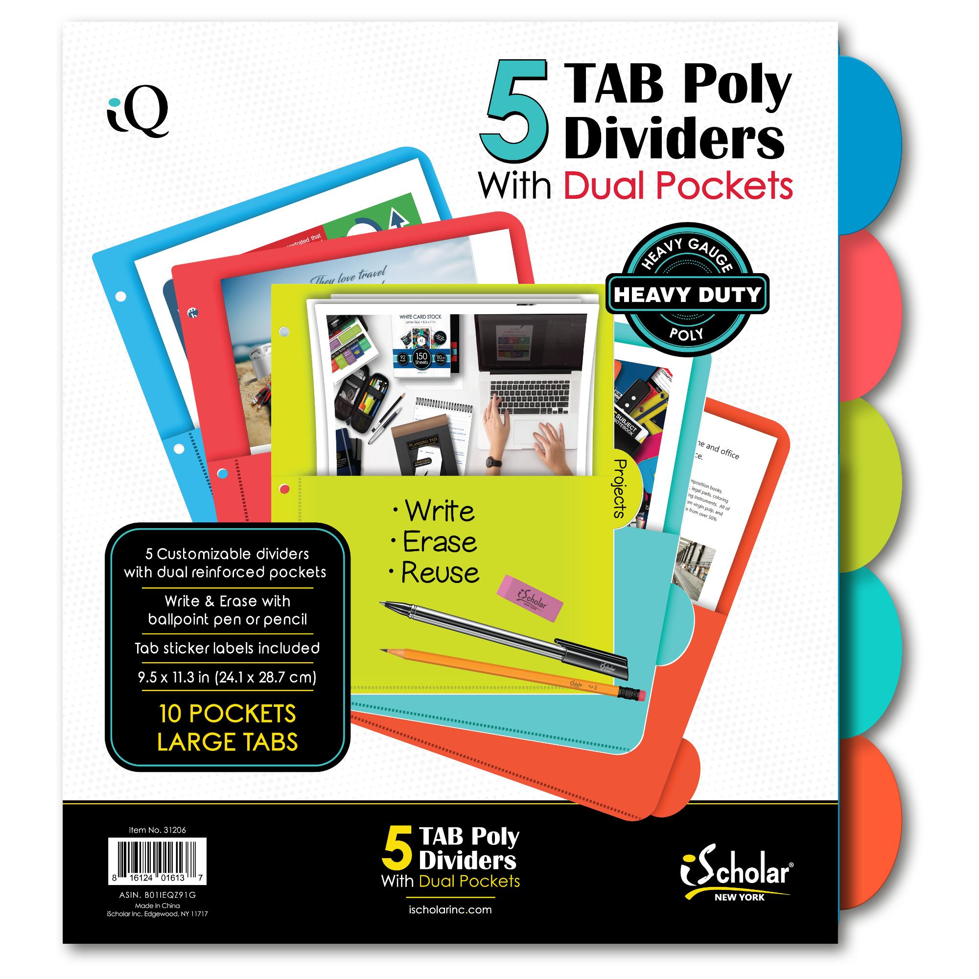 image of: RS Poly Tab Dividers DOUBLE POCKETS - 5 pk