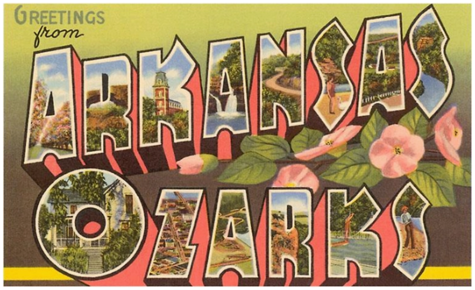 image of: Vintage Floral Greetings from Arkansas Ozarks Magnet