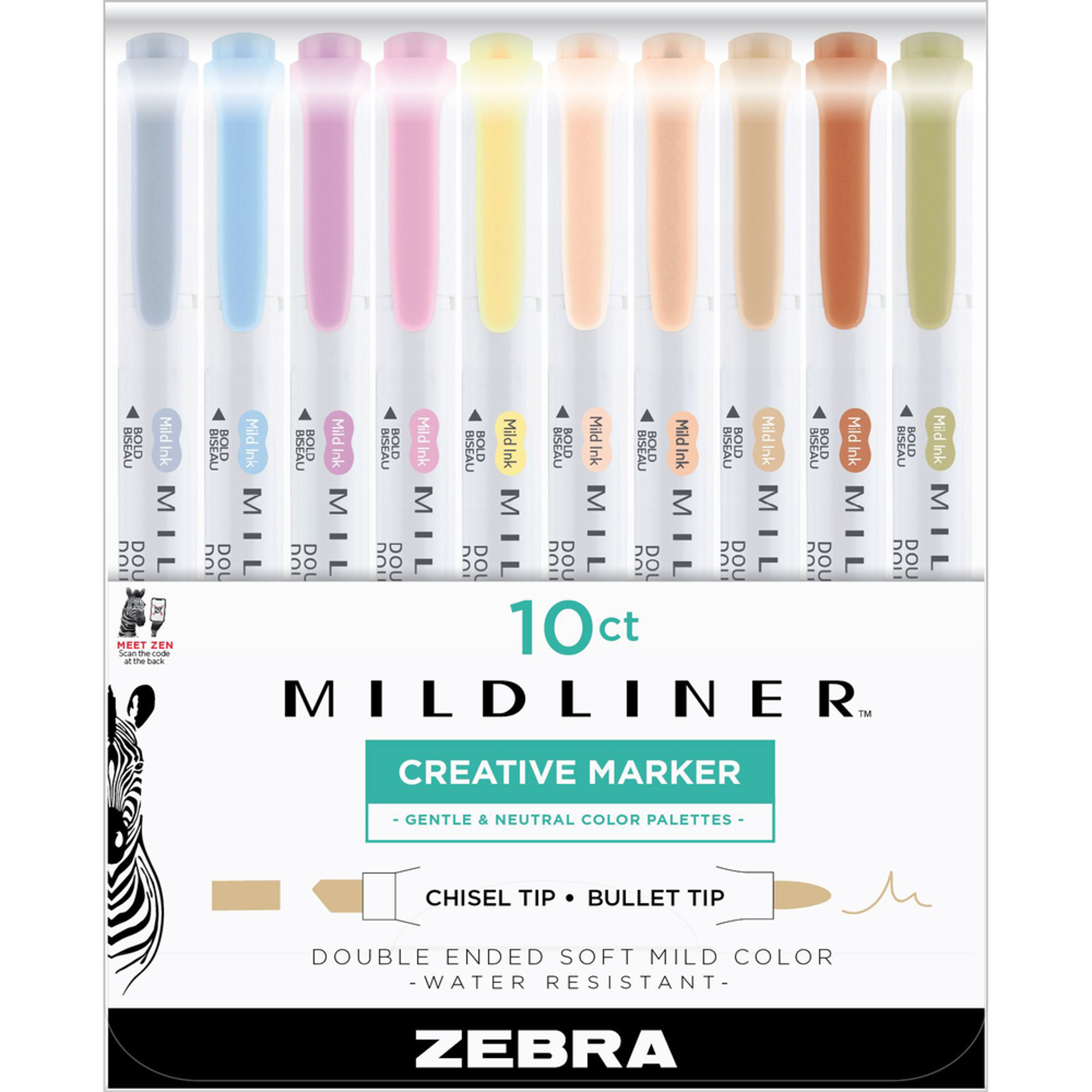 image of: Zebra Mildliner Highlighters, Chisel and Bullet Tip, 10 Pack