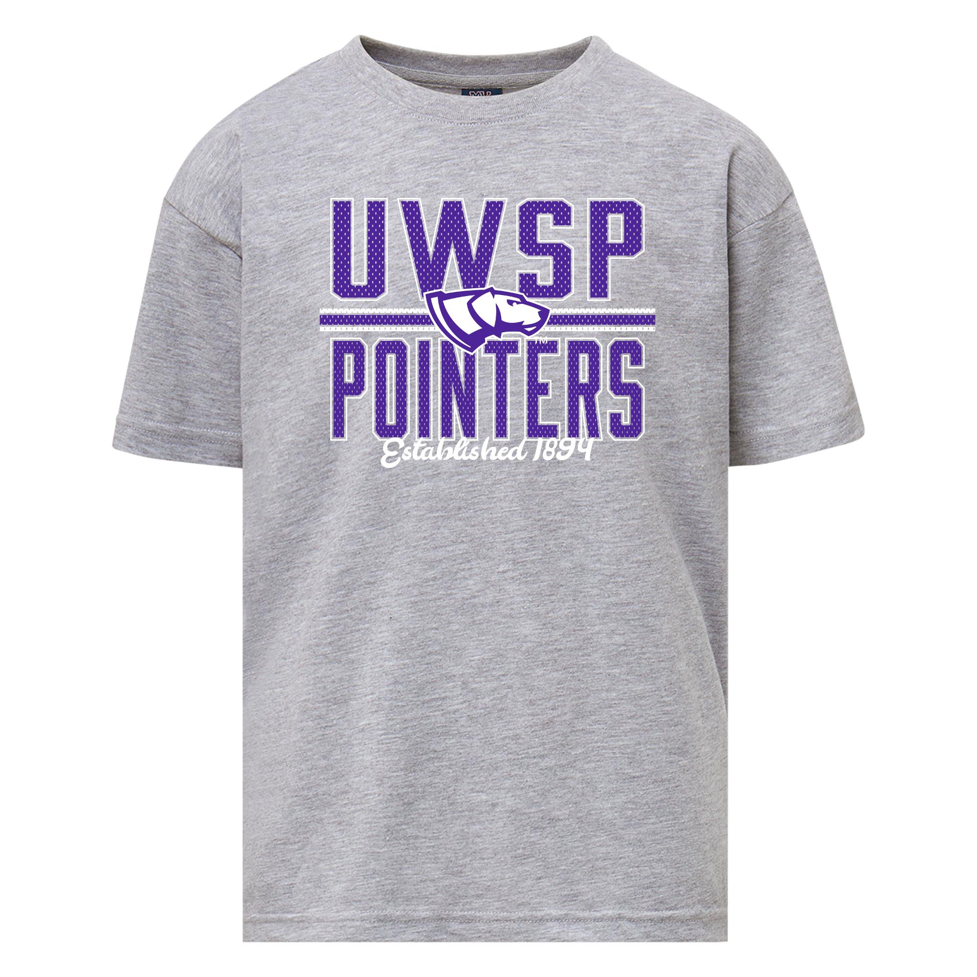 Product image 1 of 1 for UWSP Youth Buddy Short Sleeve Tee, Pointers Logo, Heather Gray