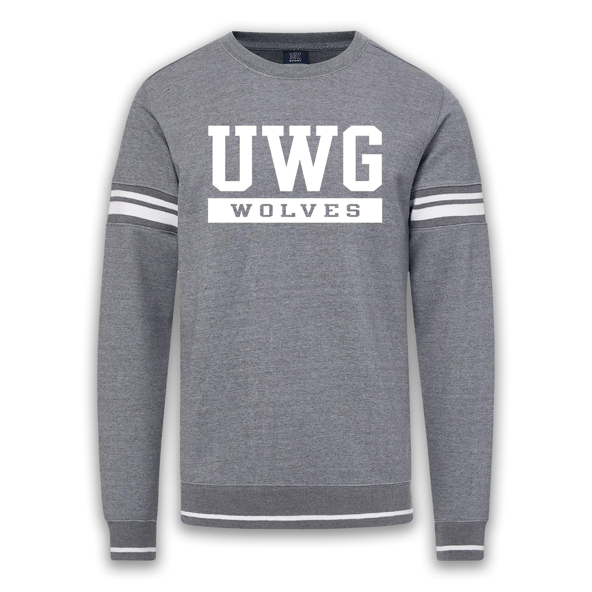 image of: UWG WOLVES TEXT DONOVAN STRIPED RIB CREW