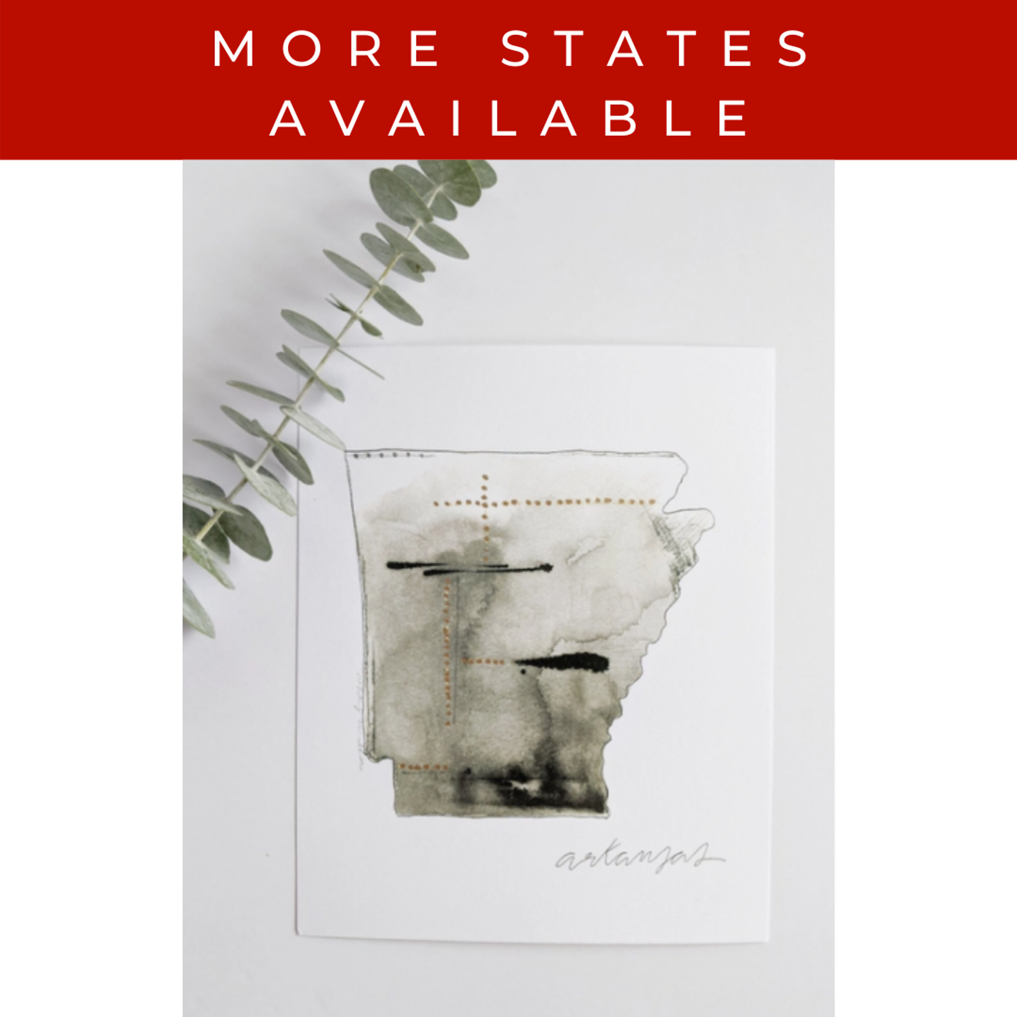 image of: State Watercolor Metallic Gold Accent Print 8" x 10"