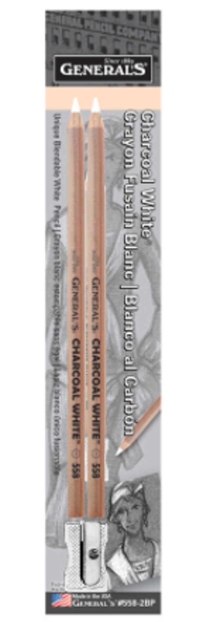 image of: Generals Charcoal White Pencil Set with Sharpener