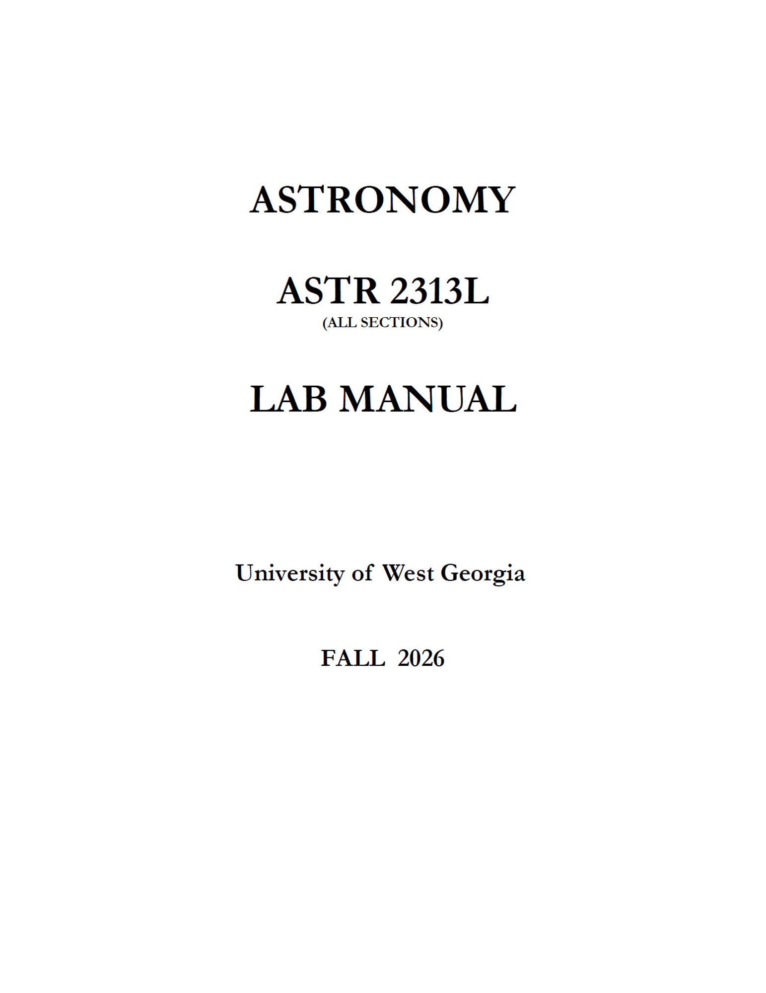 Cover image for ASTR 2313L LAB MANUAL - FALL 2026