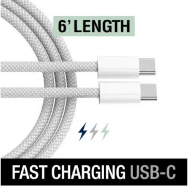 CABLE 6' USB-C TO USB-C FAST SILVER; $9.99