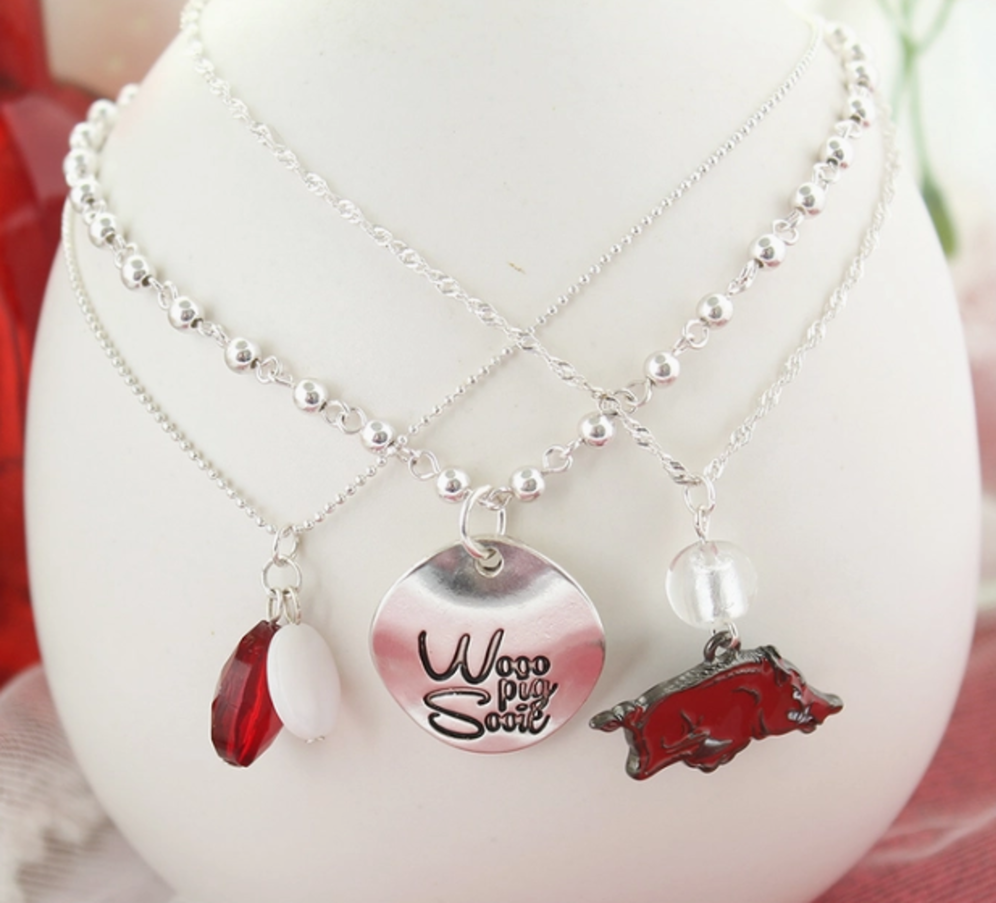 image of: Arkansas Razorbacks Silver Trio Necklace Set