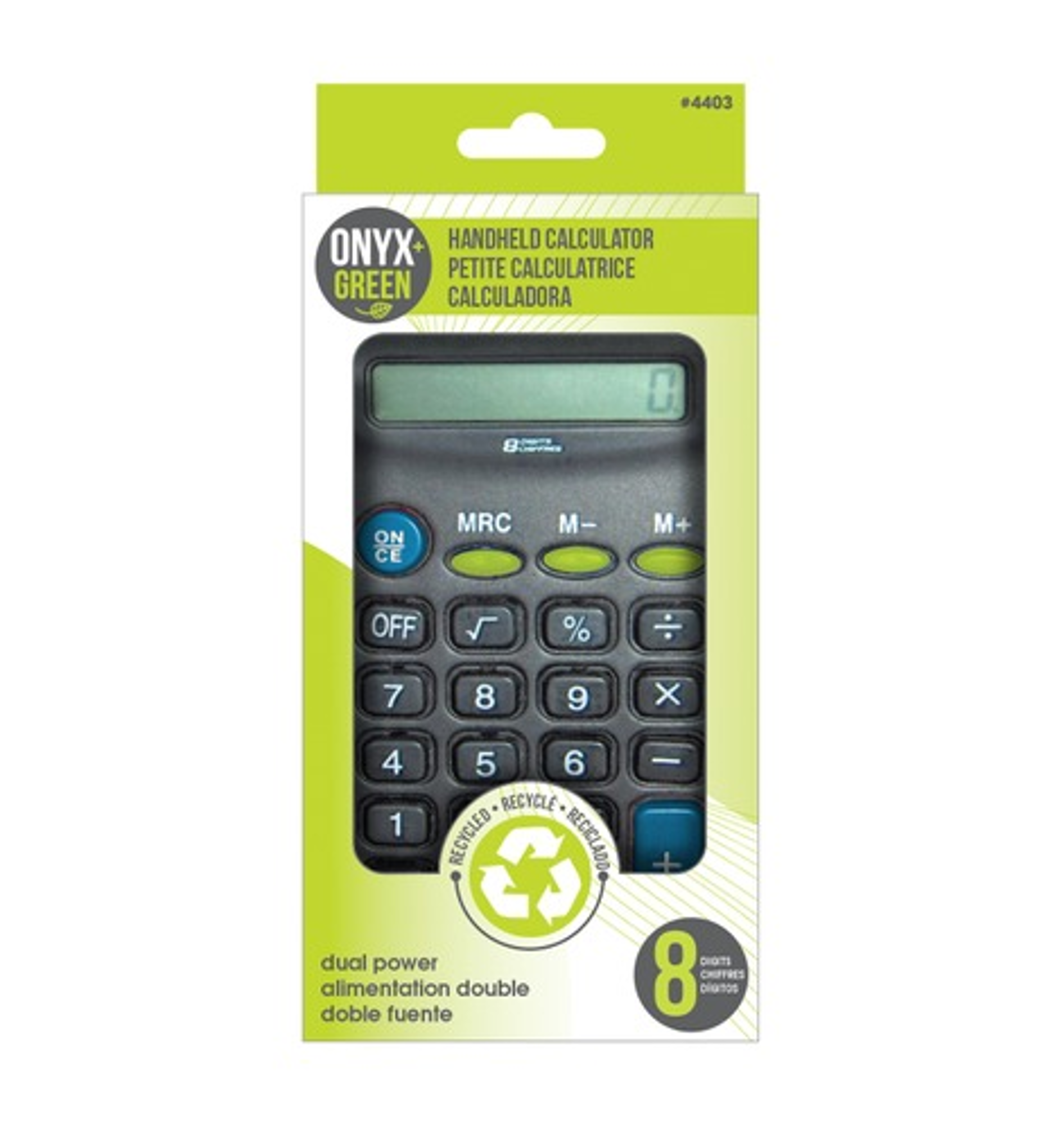Product image 1 of 1 for calculator, 8 digits, dual power, handheld, recycled plastic