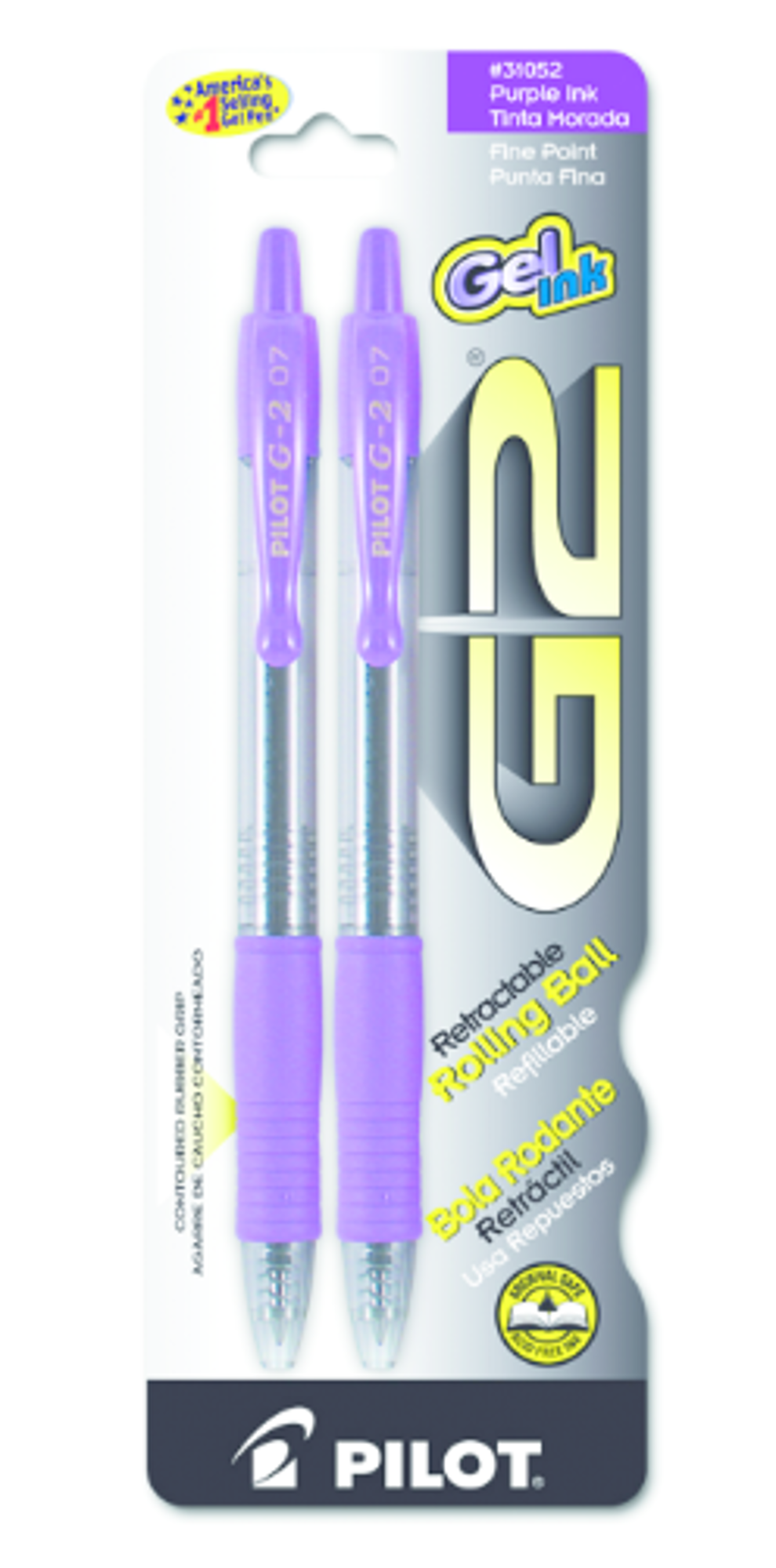 Product image 1 of 1 for Pilot G2 .7mm Retractable Ballpoint Pen, 2 Pack, Purple