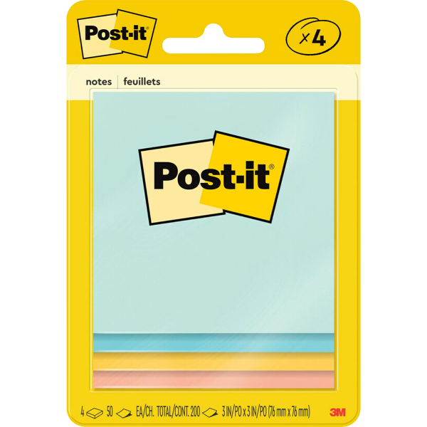 Post-It 3in x 3in Sticky Notes, 4 Pack; $5.98